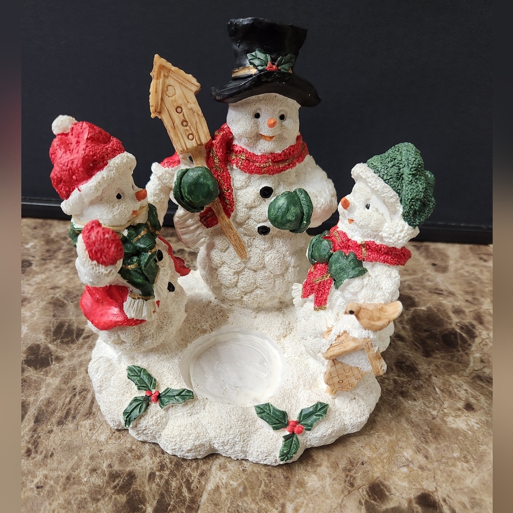 2 Festive Snowman Family Candle Holders